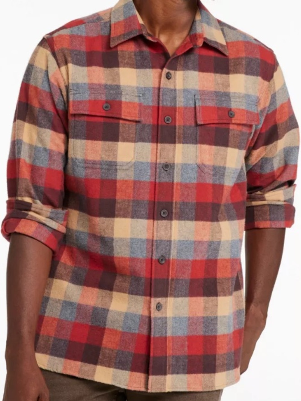 LL Bean Check Long Sleeve Traditional Fit Apple 🍎 Cinnamon Flannel Shirt Cotton